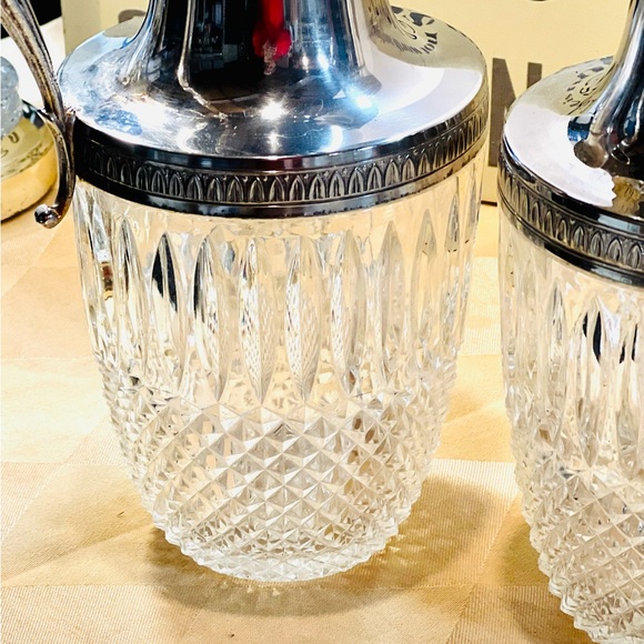 Vintage Set of 2 Victorian Silver & Pressed Glass High Quality Pitcher RARE Set - Picture 7 of 15